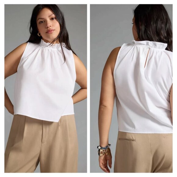 NWT Anthropologie Maeve Poplin Ruffle-Neck Cotton Halter Tank - Picture 1 of 5